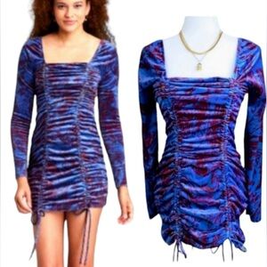 Wild Fable Blue and Purple Long Sleeve Dress Velvet feel Womens Sz Small